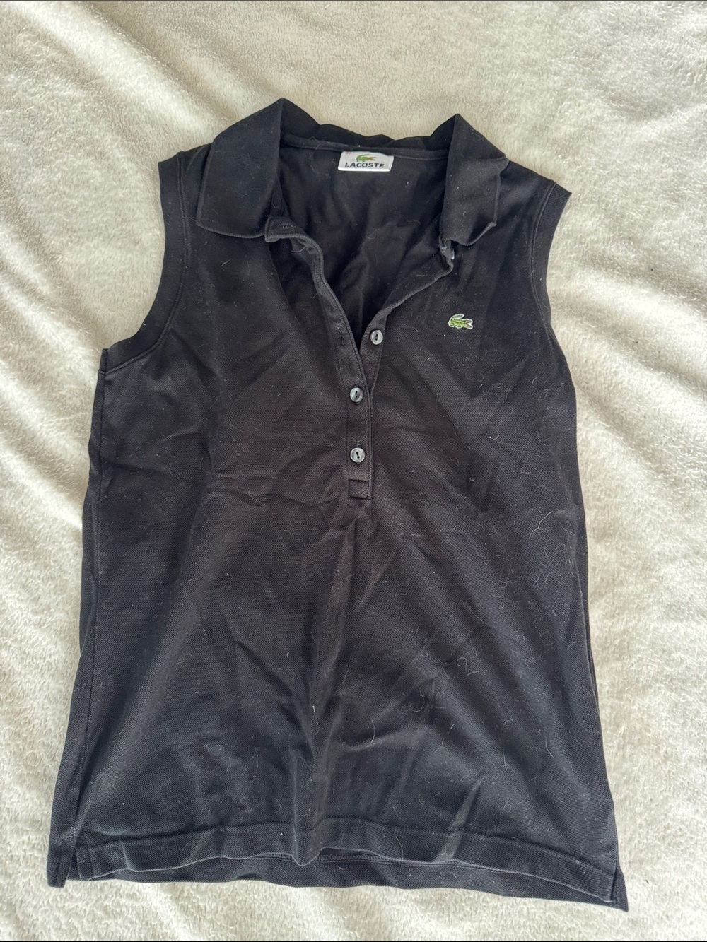 Lacoste Black Sleeveless Polo Tank with Green Crocodile